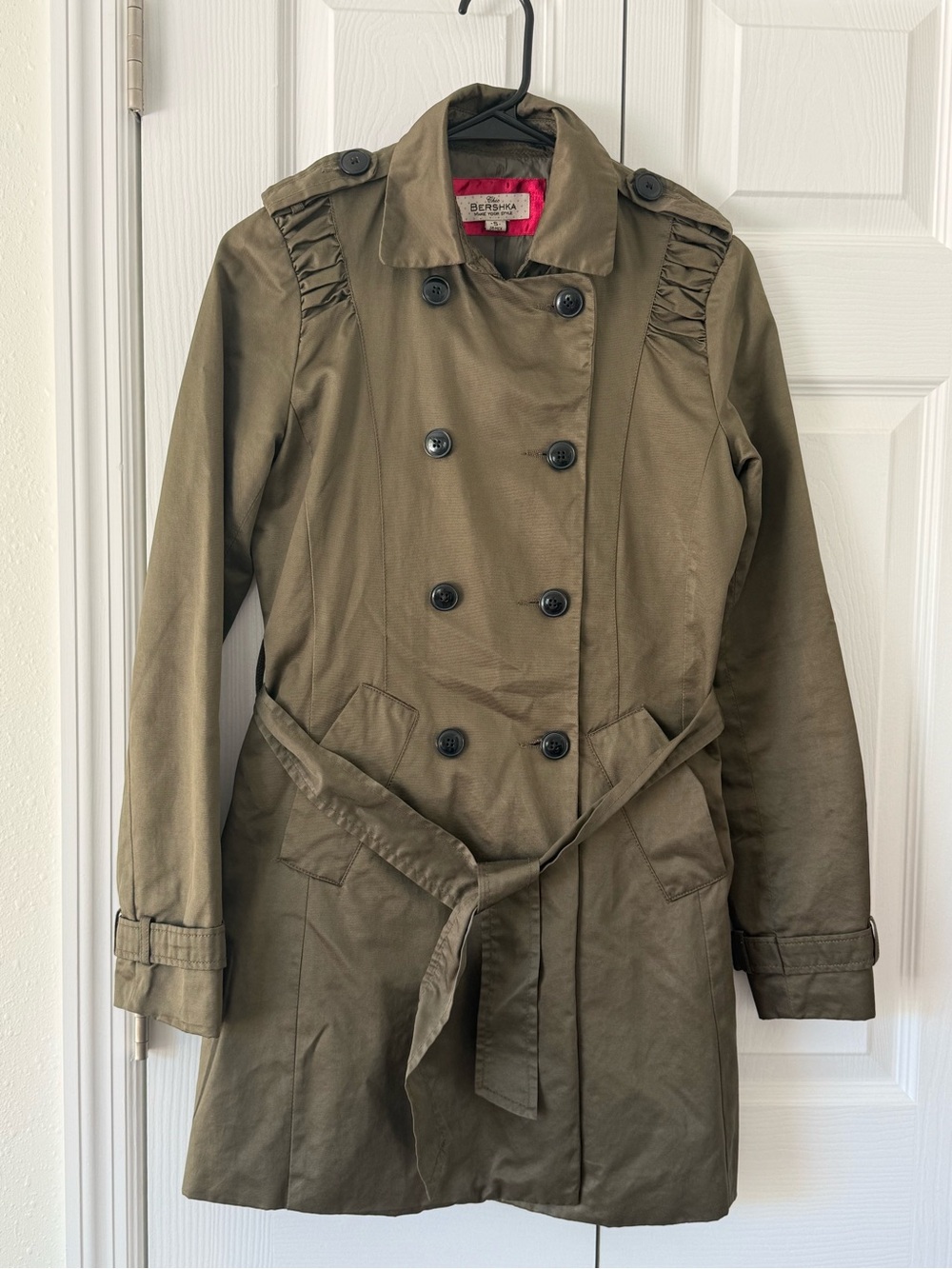 Bershka Olive Trench Coat with Belt